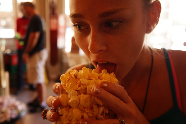 I have never seen anyone eat popcorn like this...